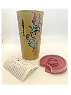 Starbucks 2024 Two Deers 12 oz Ceramic Tumbler & Lid Pink Gold Christmas NEW